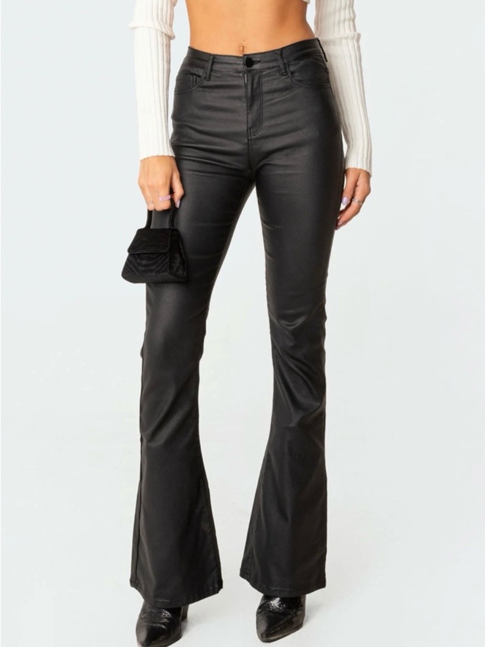 Edikted Black Faux Leather Flare Pants
